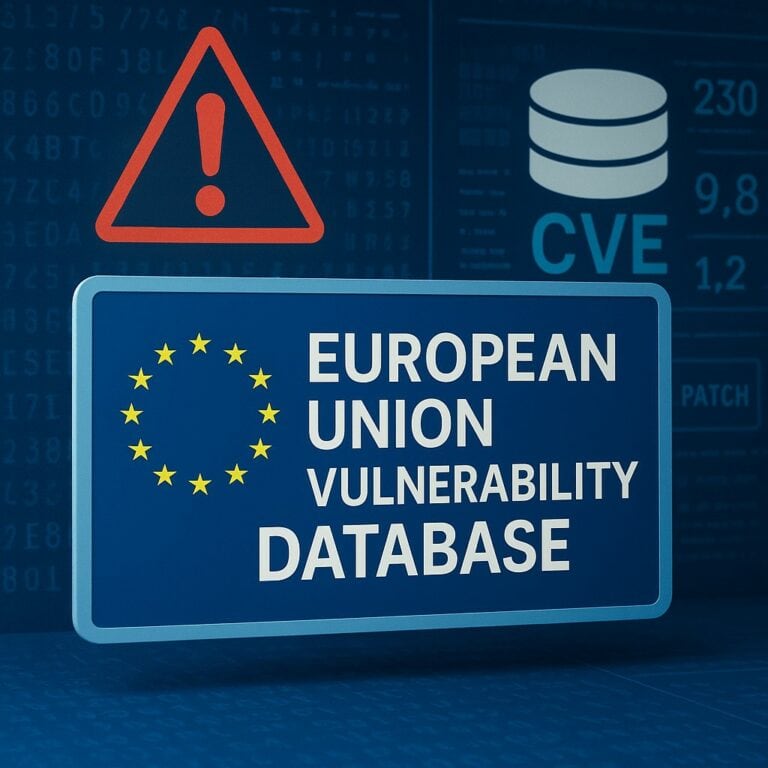 Cover Bild: EU Datenbank name mit Datenbank und Warn Symbol